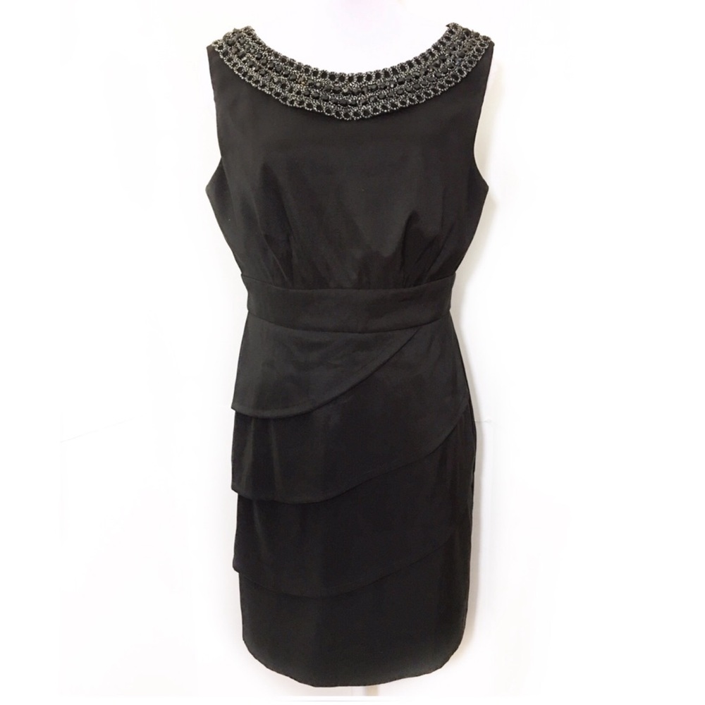 Connected 10P Black Sheath Dress Tiered Jeweled